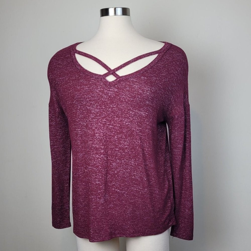 A New Day Womens Maroon Top Crisscross Detail Size XS